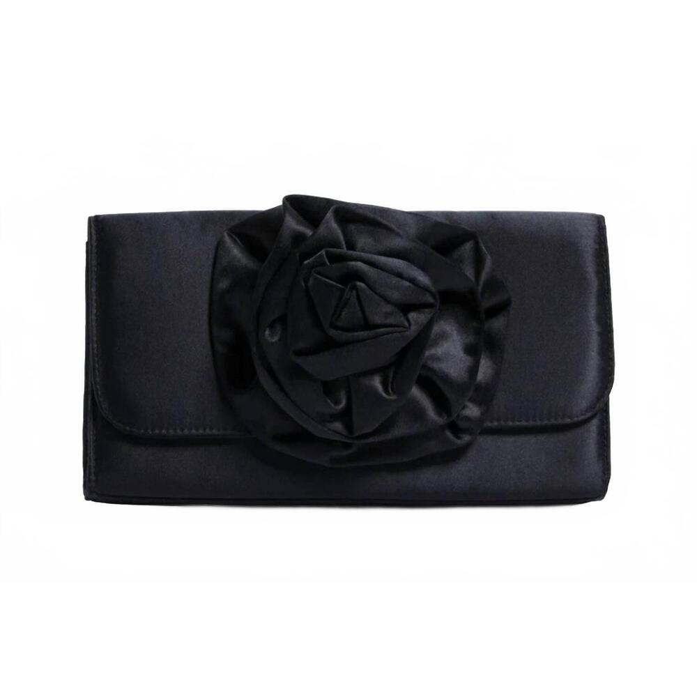 NEW PAMELA MUNSON women's la fleur satin evening bag in black